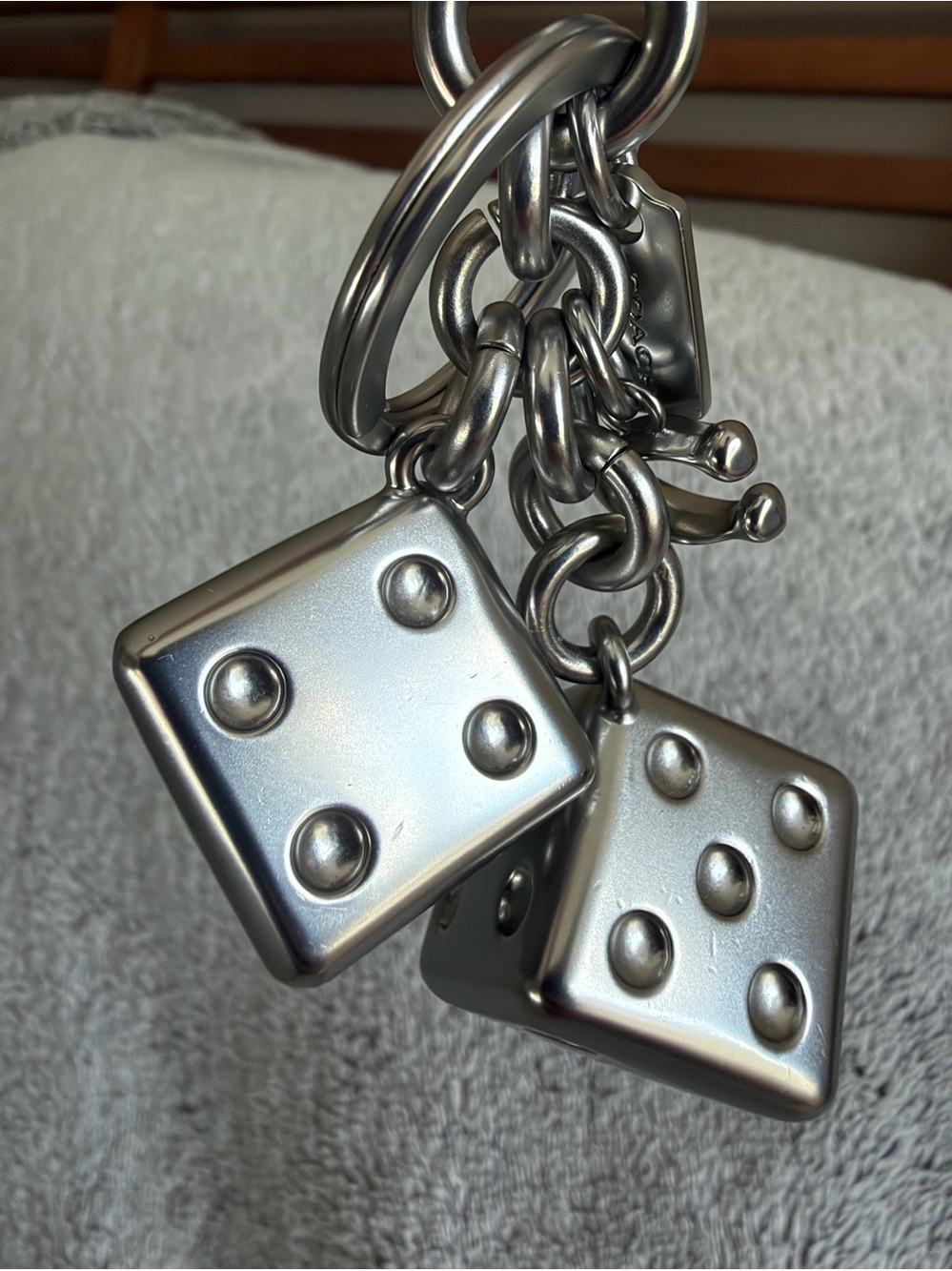 Coach CZ128 3D Metal Dice Bag Charm Keychain Silver